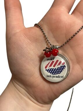 Plunder Miss Independent Red & Blue Charm Necklace